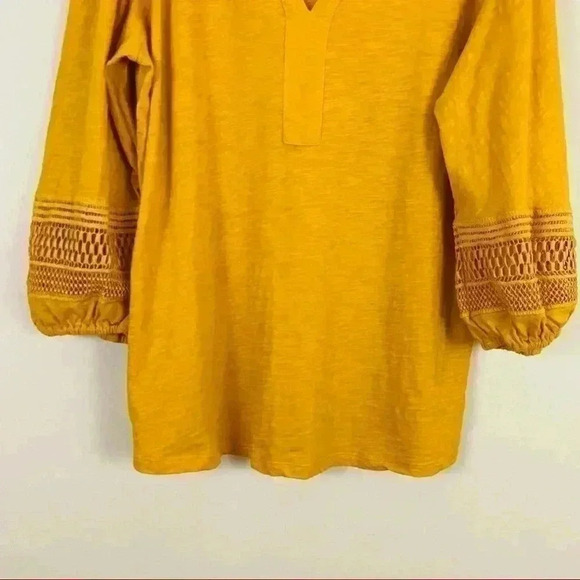 Ava & Viv Golden Yellow V-Neck Balloon Sleeve Cotton Light Weight Blouse Size14W - Picture 6 of 11